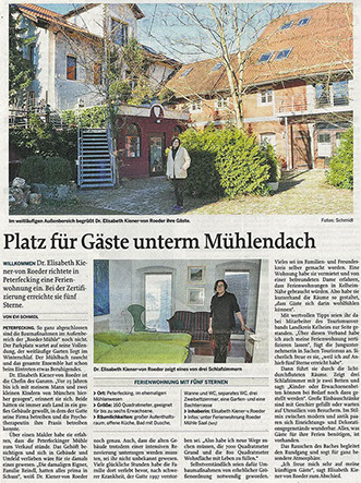 In der Mittelbayrischen Zeitung wurde unsere Ferienwohnung präsentiert